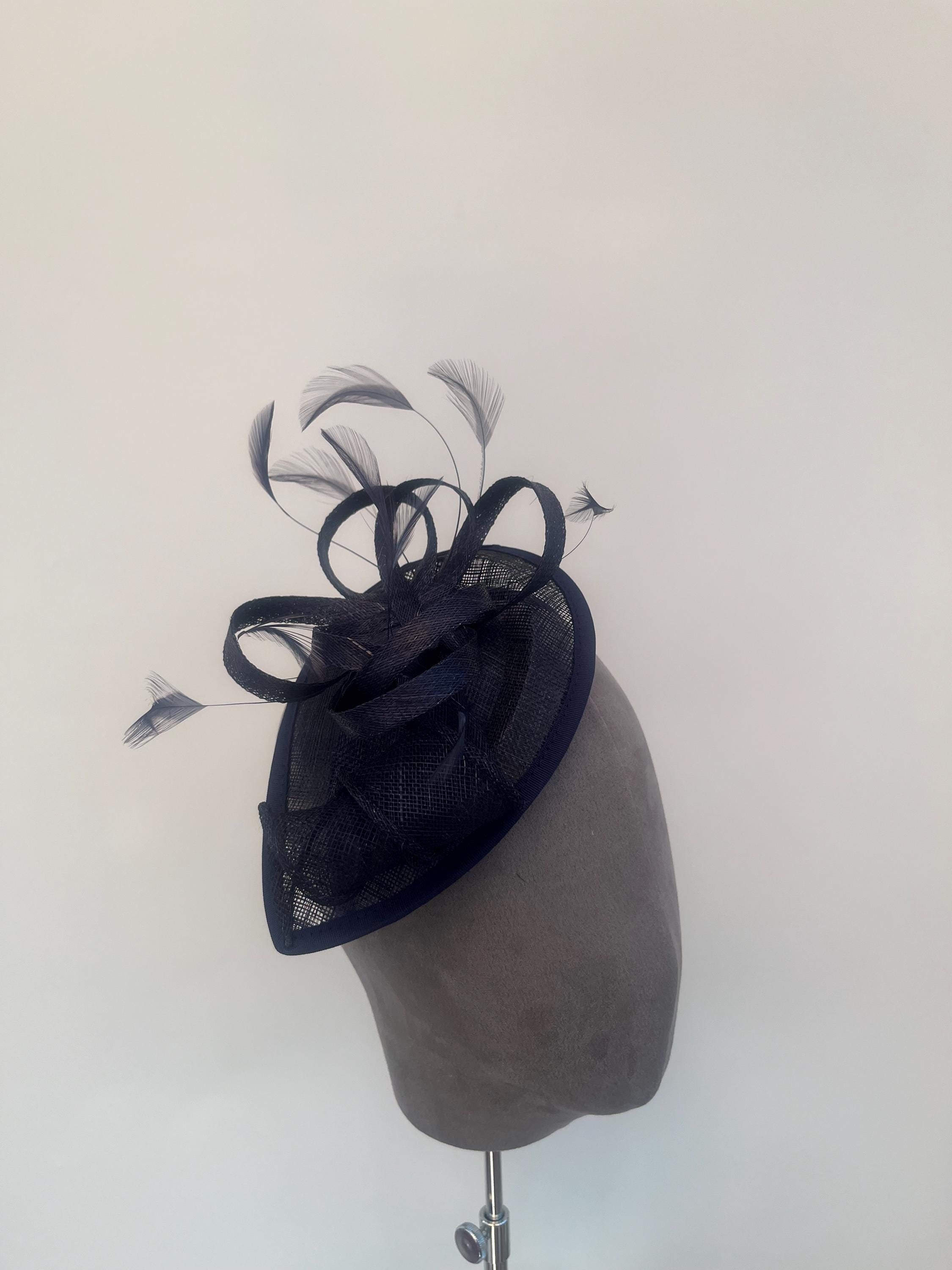 Midnight Elegance Teardrop Pillbox Fascinator Navy Fascinator Hat - MABEL - Navy Blue Teardrop Shaped Hat main image 3