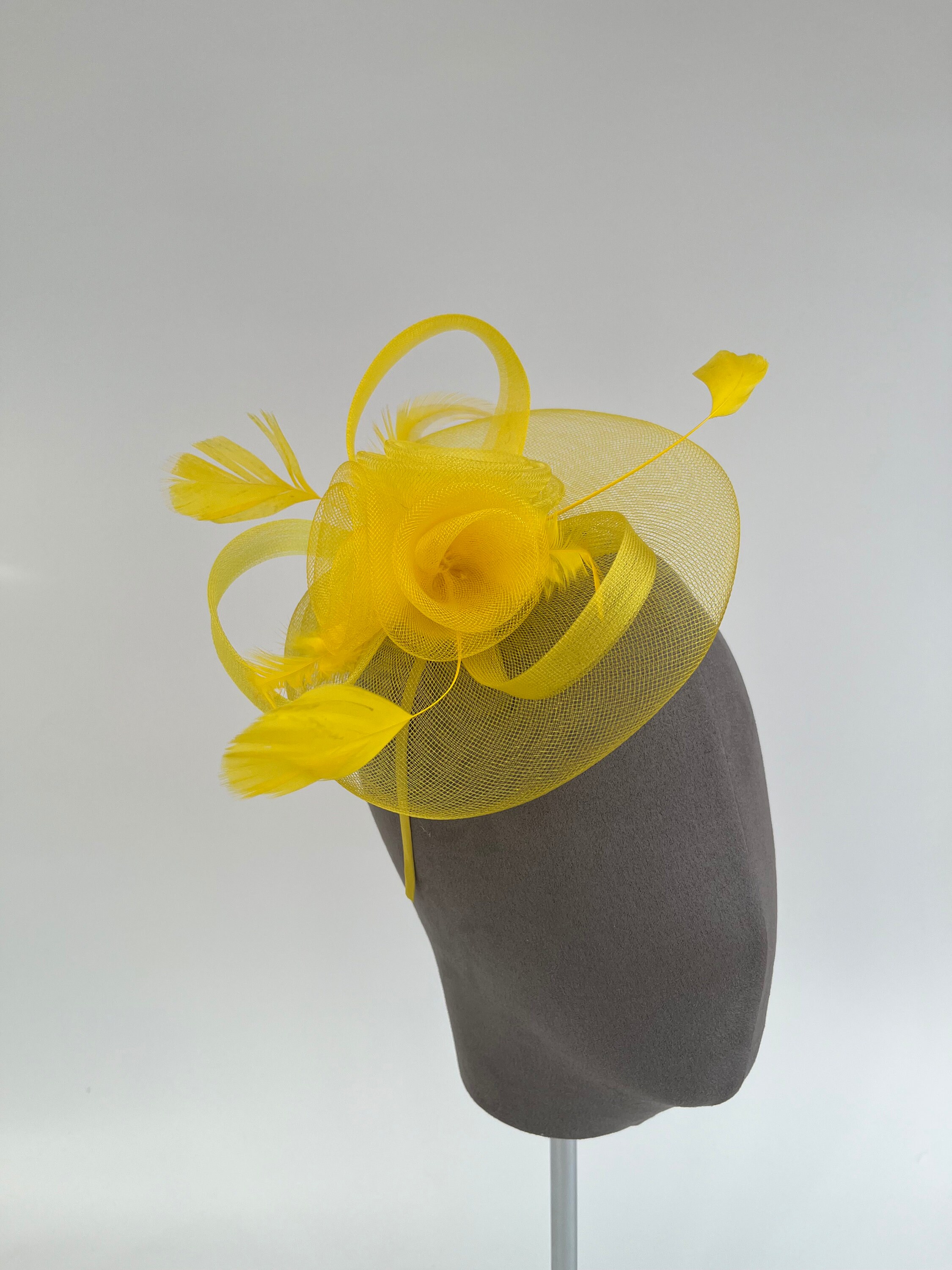 Yellow Triple Flower Round Base Fascinator Headband and Clip 