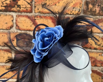 Navy Blue and Blue Rose Flower Fascinator Clip and Headband  display picture 1