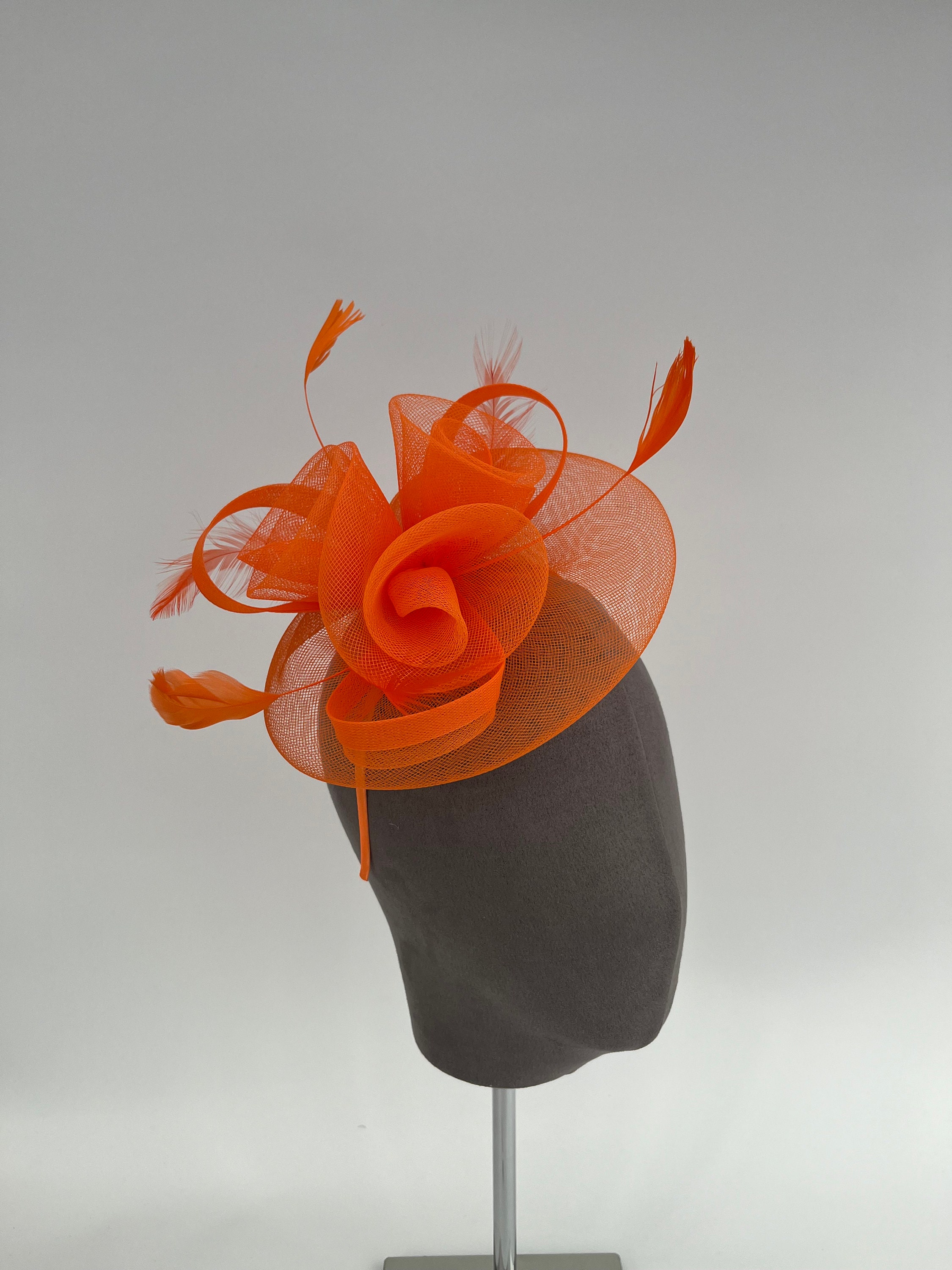Vibrant Orange Floral Fascinator Hat Orange Fascinator with Flowers, Feathers & Sparkle – Boston  main image 3