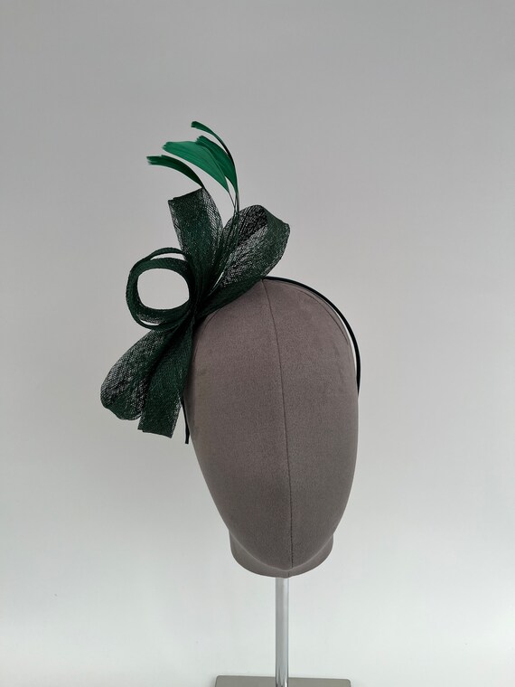 Dark Green Sinamay Elegant Loop Bow Fascinator Headband With  display picture 3