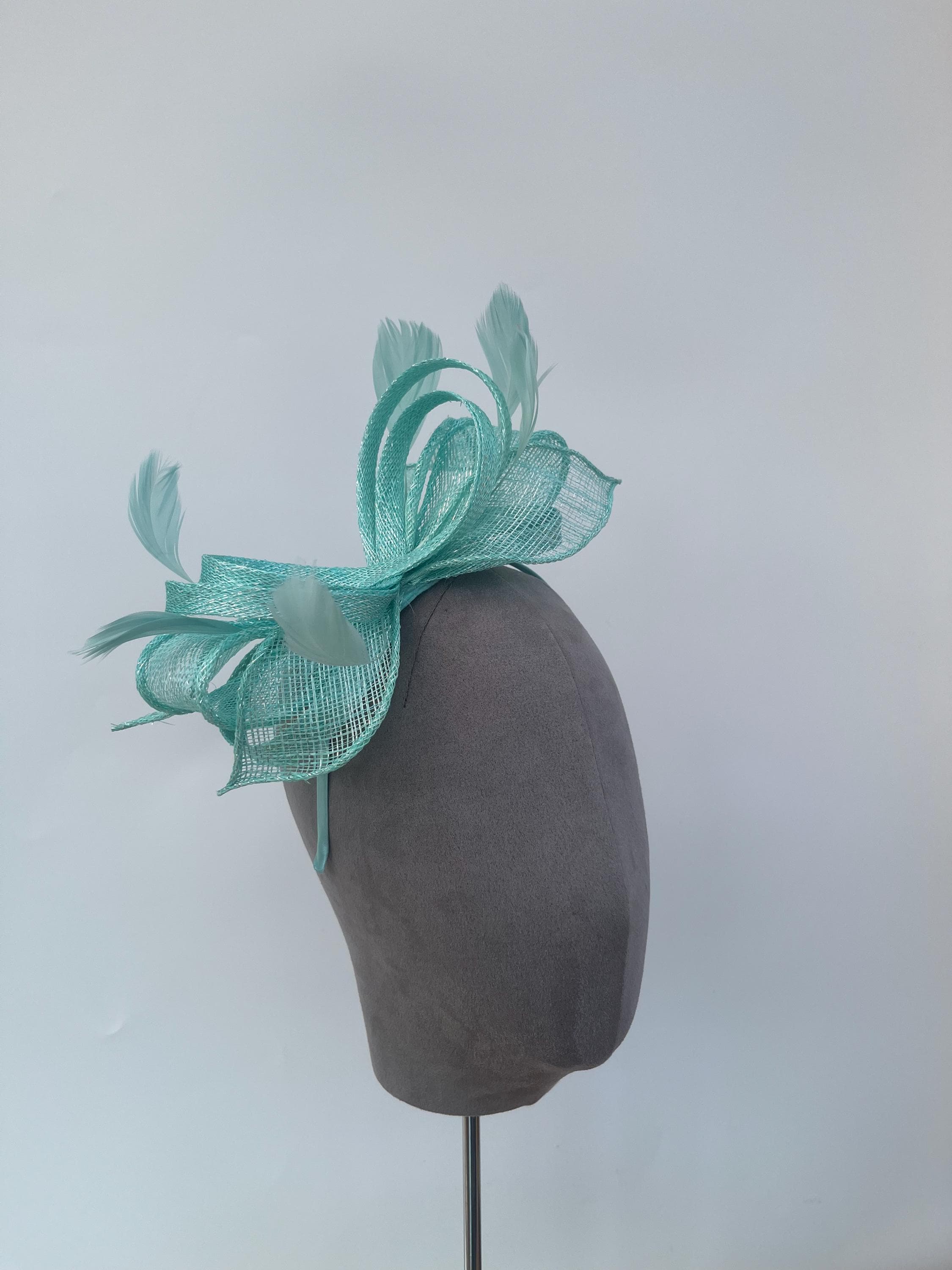 AQUAMARINE AND BLACK  FASCINATOR hat / hair  Accessories Charmante Fascinator in Black Leather with Silver and Blue  main image 4