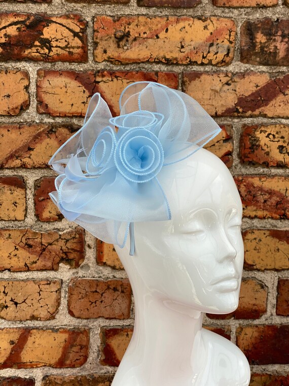 New Light Baby Blue Triple Flower Layer Bow Fascinator  display picture 2