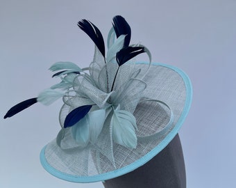 Light Blue Sinamay Loop and Petal Fascinator With Extra Navy  display picture 1