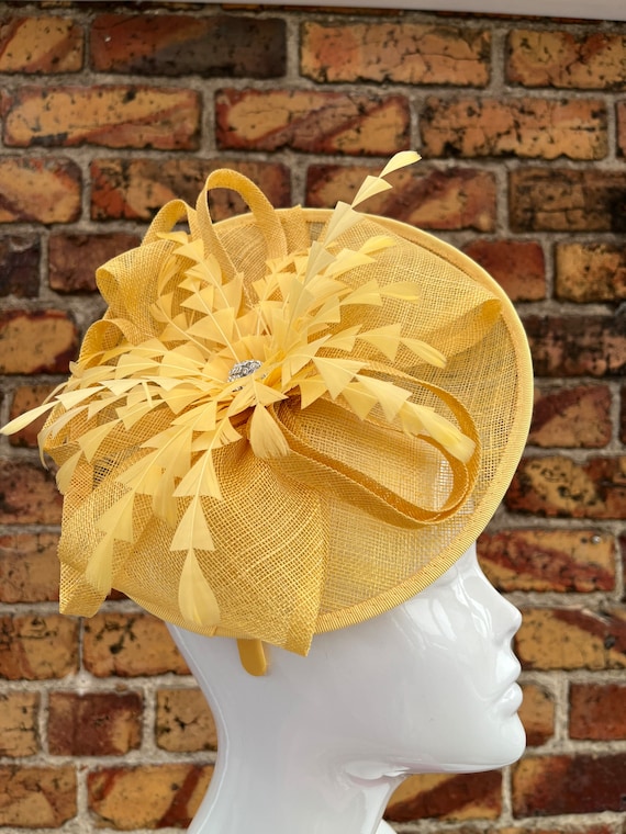 New Yellow Sinamay Headband Fascinator With Triangle  display picture 2