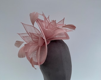 Blush Pink twisted base feather burst fascinator headband and clip wedding hatinator races fascinator