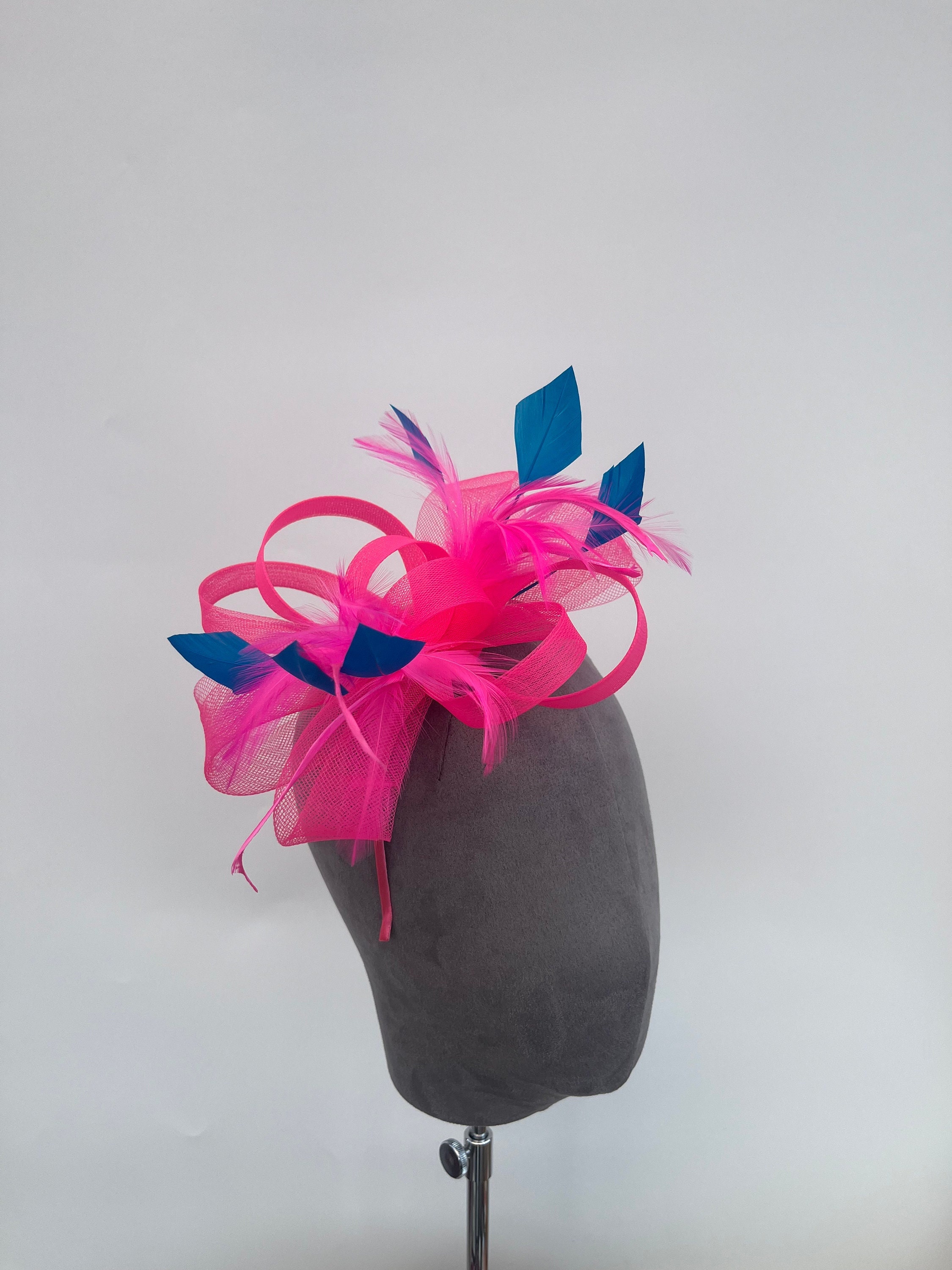 New Hot Pink Neon Loop Bow Fascinator With Added Teal Blue  display picture 3