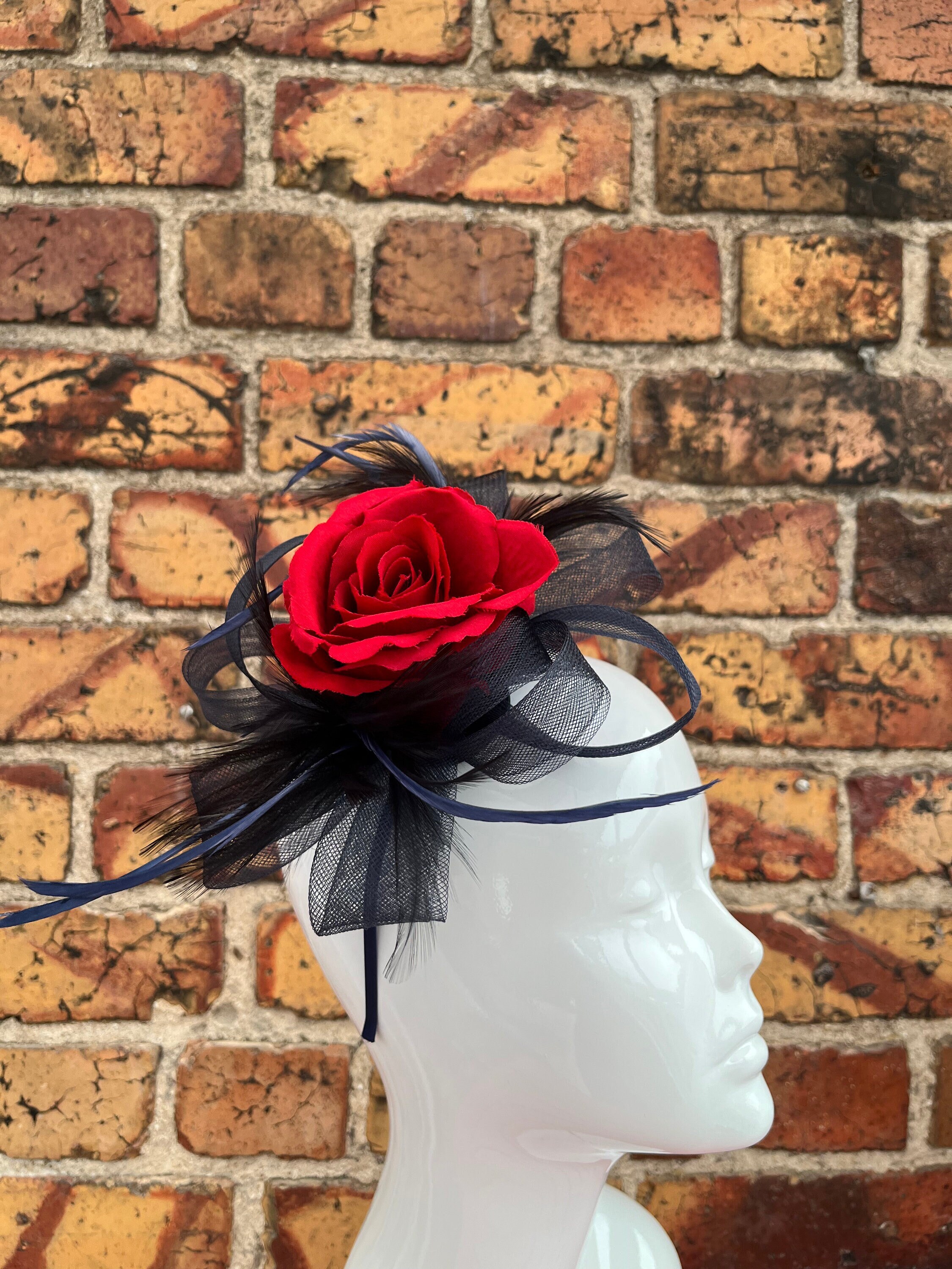 Elegant Red and Navy Fascinator Red Navy Fascinator - Etsy UK main image 3