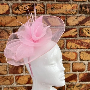 new pink mesh double flower fascinator with feathers headband and clip