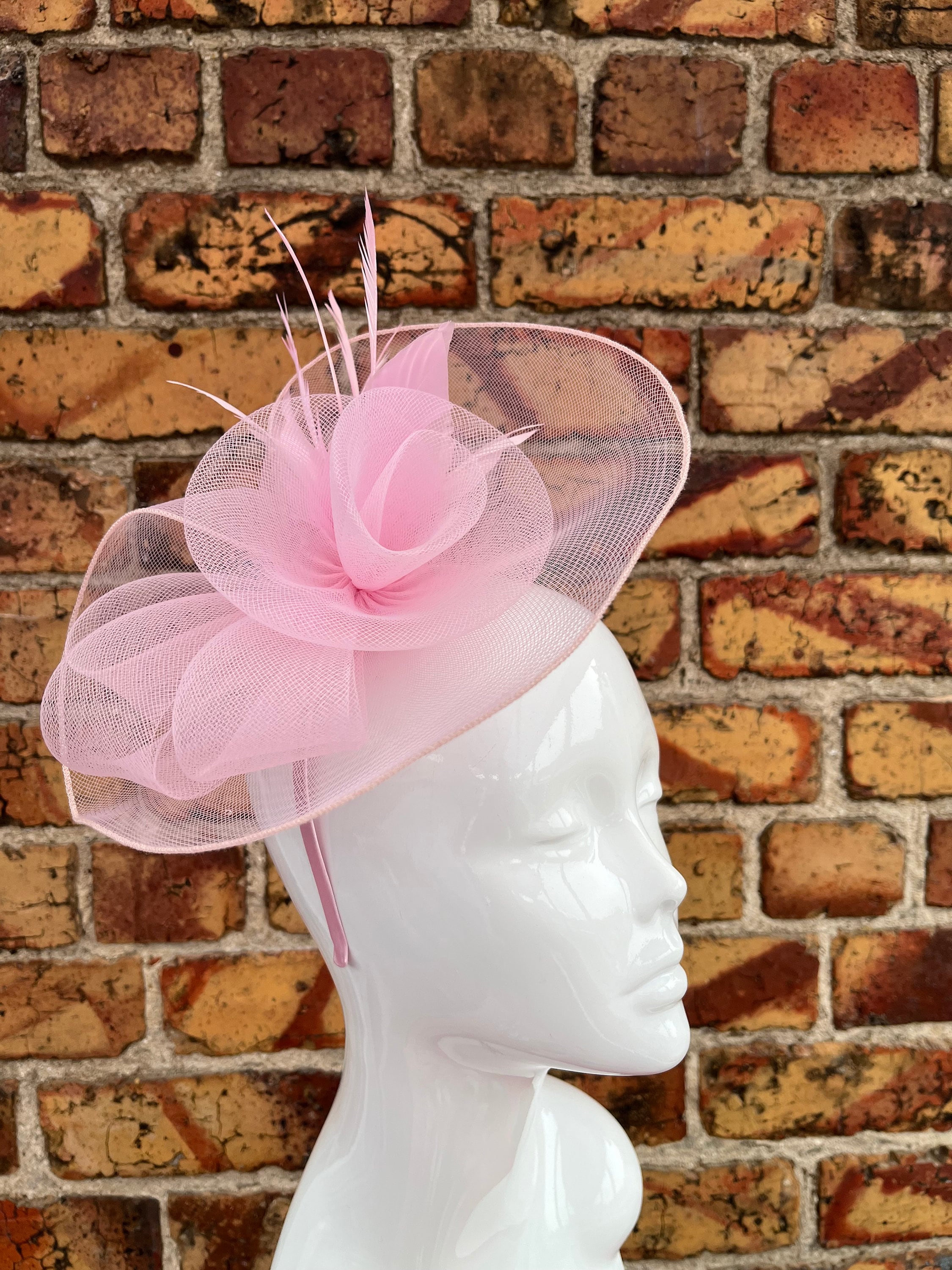 New Pink Mesh Double Flower Fascinator With Feathers  display picture 3