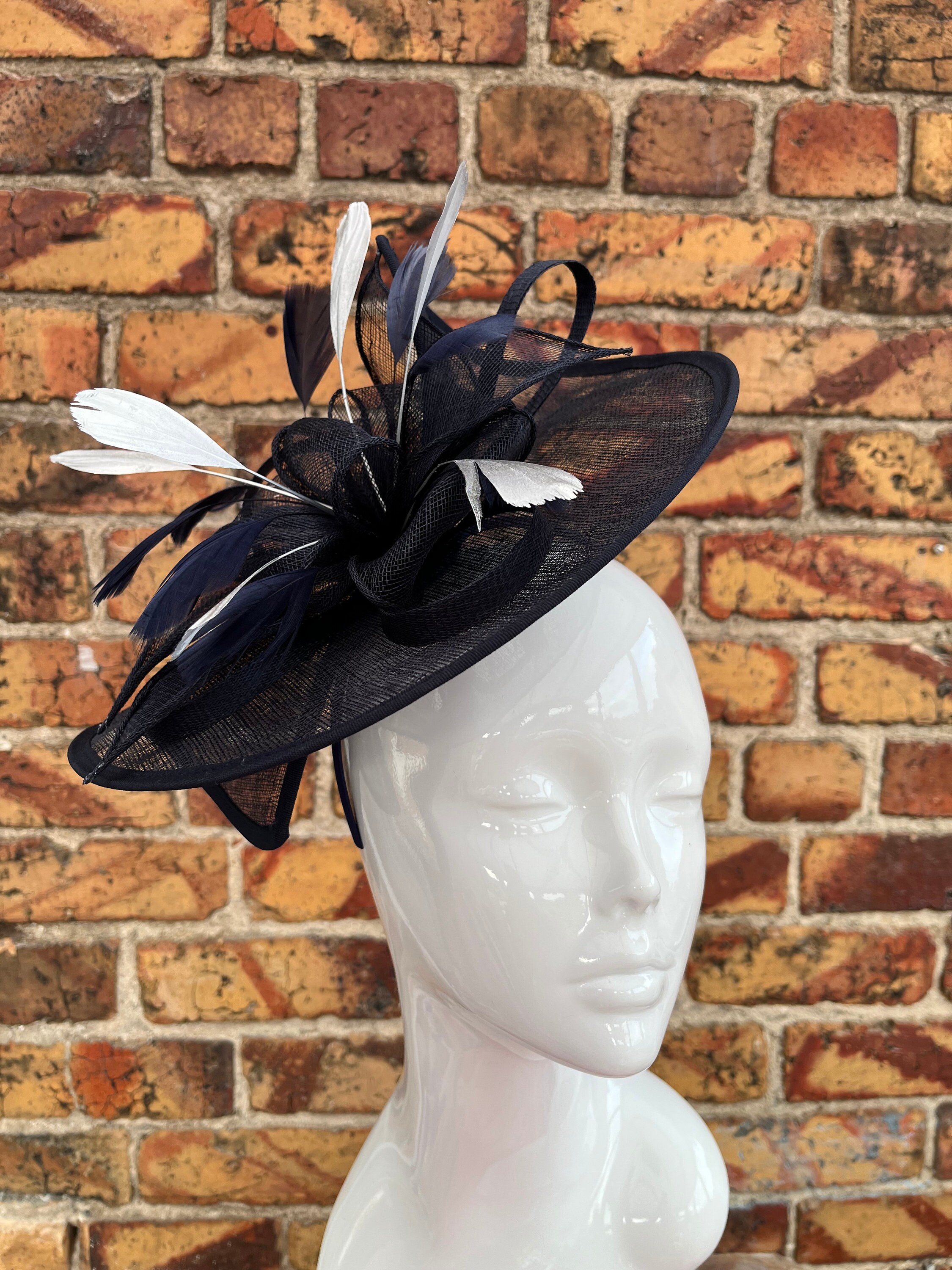 Karen Millen Navy Sinamay Fascinator with Decorative Loops Navy Floral Large Sinamay Disk Wedding Fascinator main image 3