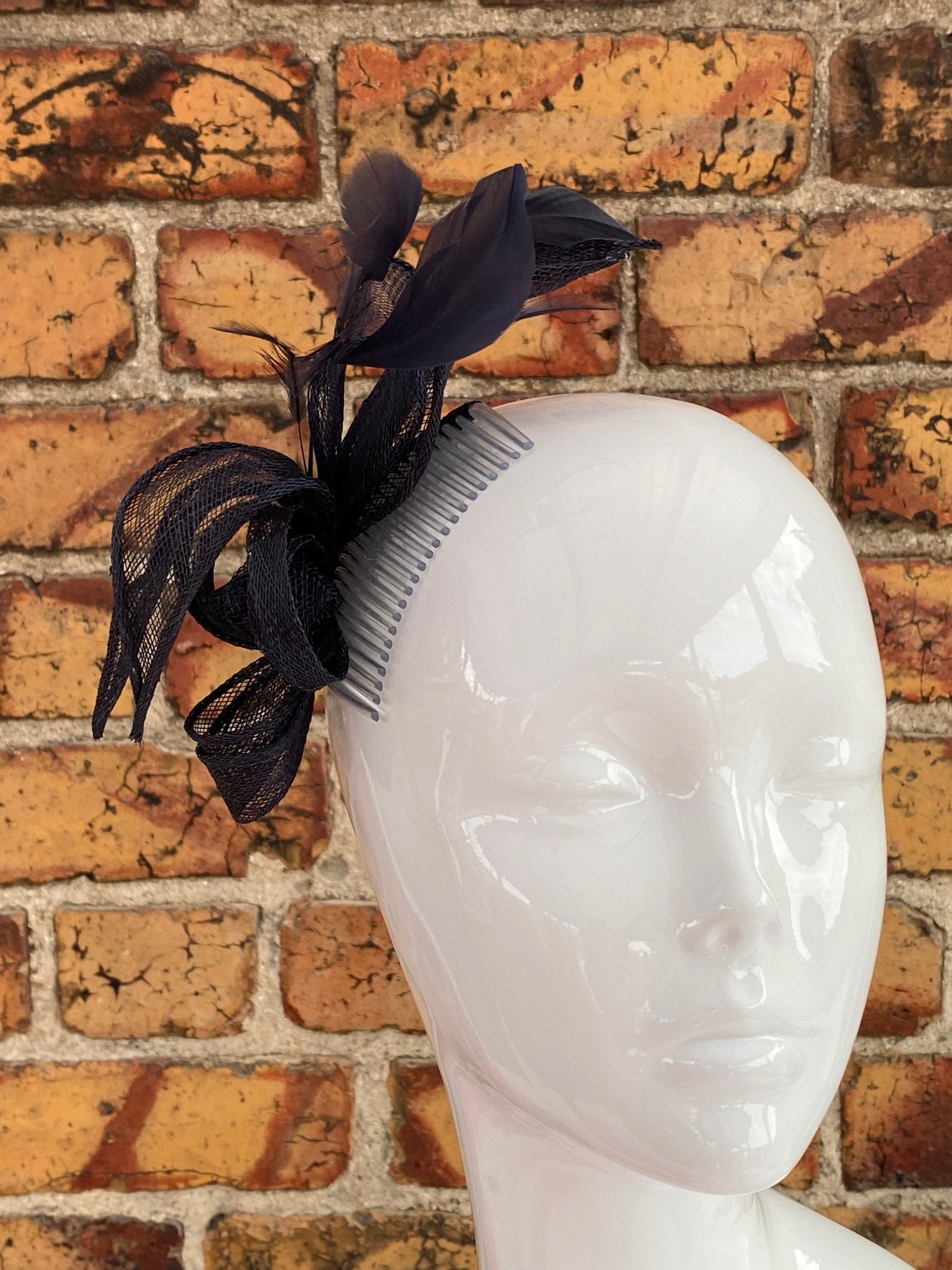 Karen Millen Navy Sinamay Fascinator with Decorative Loops Navy Floral Large Sinamay Disk Wedding Fascinator main image 4