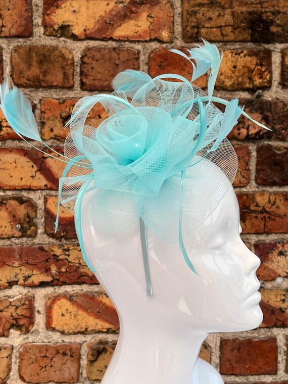 New Blue Mesh Flower Fascinator Headband With Feathers and  display picture 1