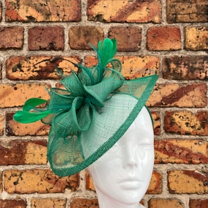 New Green sinamay loop teardrop fascinator headband with goose feathers