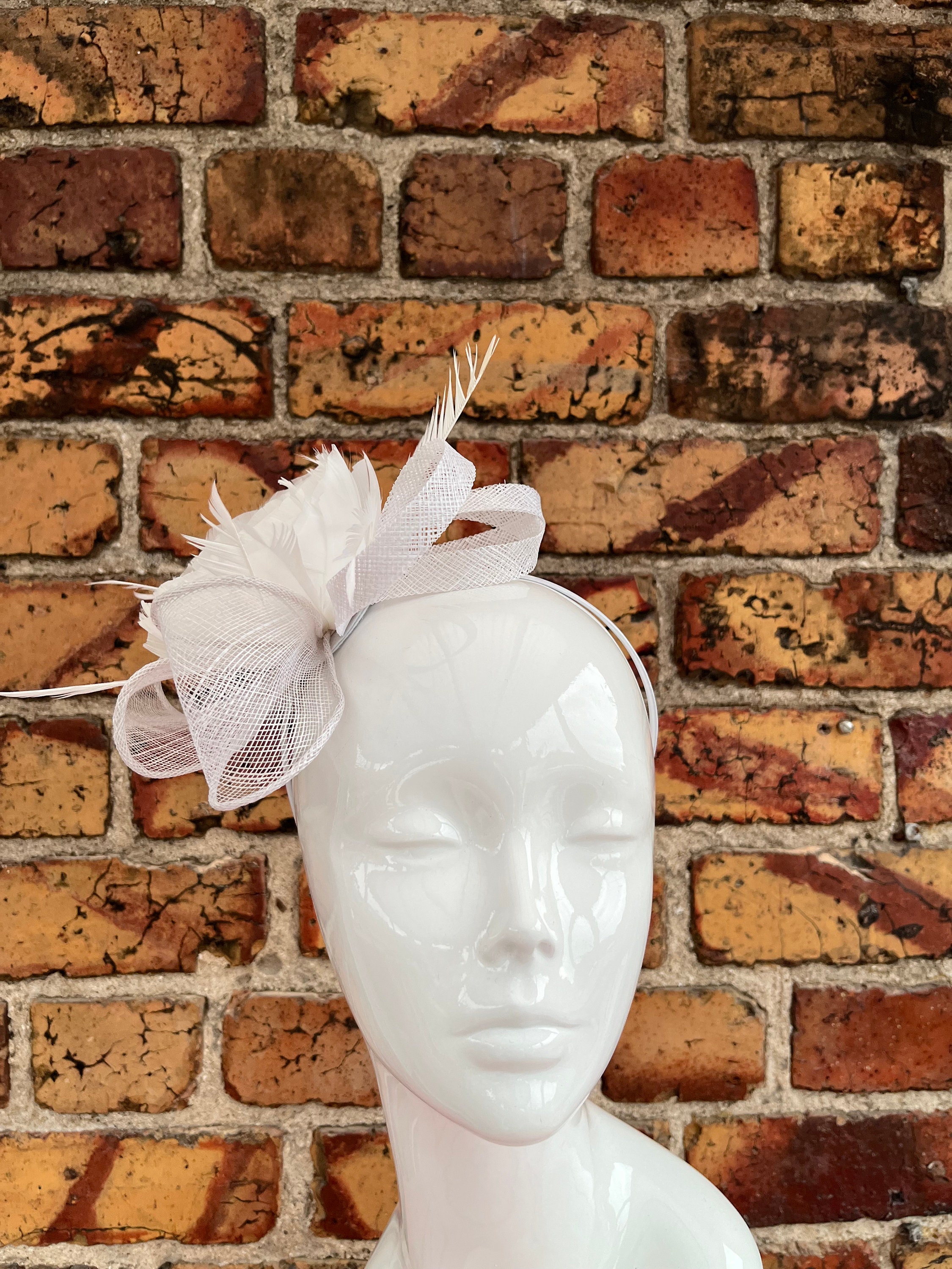 New White Peony Feather Flower Sinamay Loop and Feather 