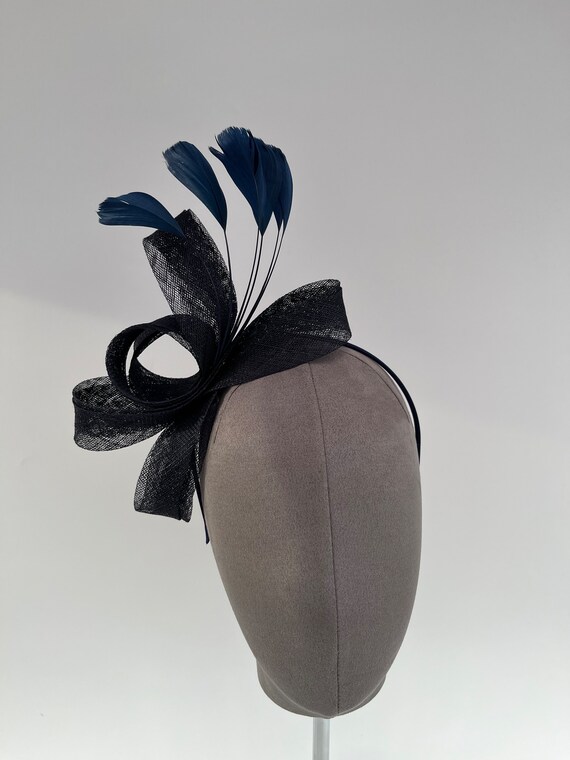 Navy Dark Blue Sinamay Elegant Loop Bow Fascinator Headband  display picture 2