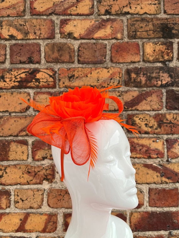 New Bright Orange Peony Feather Flower Sinamay Loop and  display picture 1