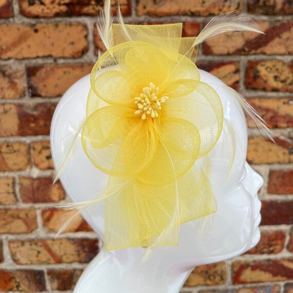 New Yellow Mesh Beaded Flower Fascinator Headband With Added  display picture 1