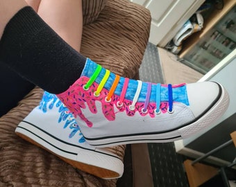 Hand painted hi top trainers. Converse style. Ice Cream design. White or multi coloured laces available. Size 5
