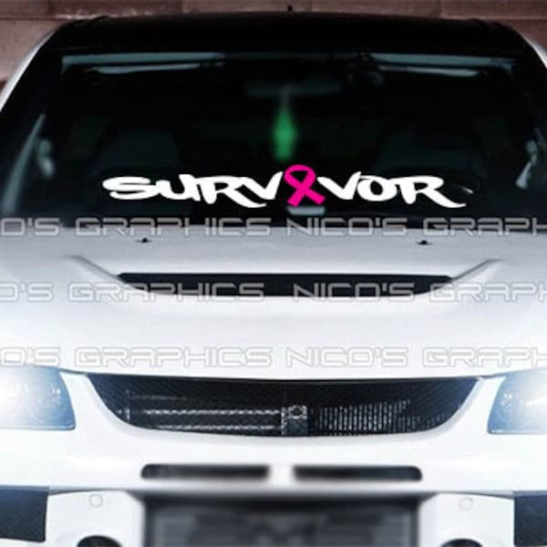 Survivor Windshield Banner Vinyl Decal Sticker Ribbon Car Truck SUV Cancer Survivor Pink Ribbon