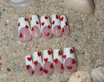 French Tip Heart Press on Nails