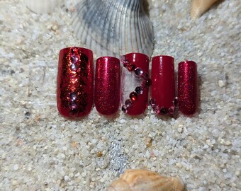 Glue on Press on Nails Short Rounded Square Dark Burgundy - Etsy