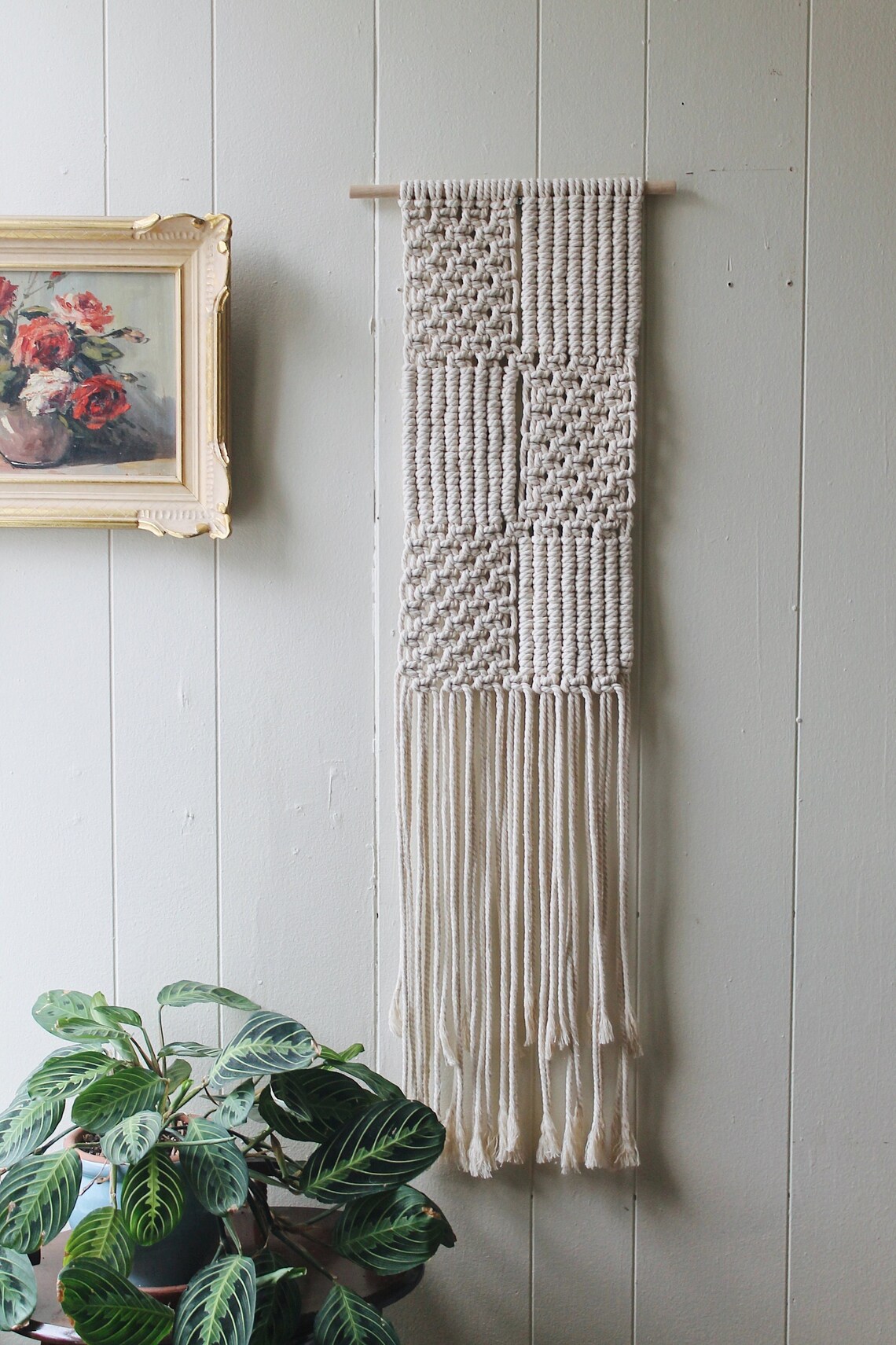 Long Macrame Wall Hanging in Alternating Knot Patterns Etsy