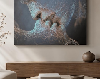 Abstract Love Kiss Canvas & Poster Print, Couple Bedroom Wall Decor