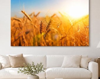 Golden Wheat Field Canvas & Poster Print, Rustic Farmhouse Decor