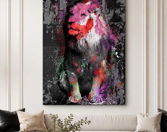 Colorful Abstract Lion Wall Art Canvas & Poster Print