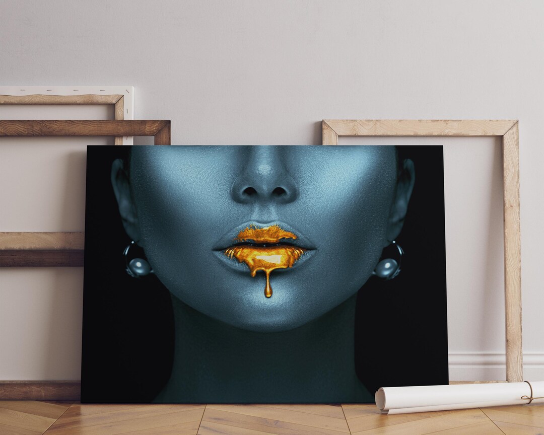 Gold Lips Canvas Wall Art, Black Gold Glam Decor - Etsy