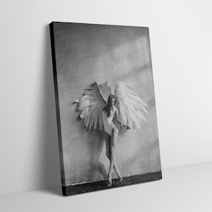 Angel Woman Posing in Studio. Fashion Illustration. Watercolor Painting.Canvas art.Women on Canvas.Sensual Woman With Wings.Woman on Canvas.