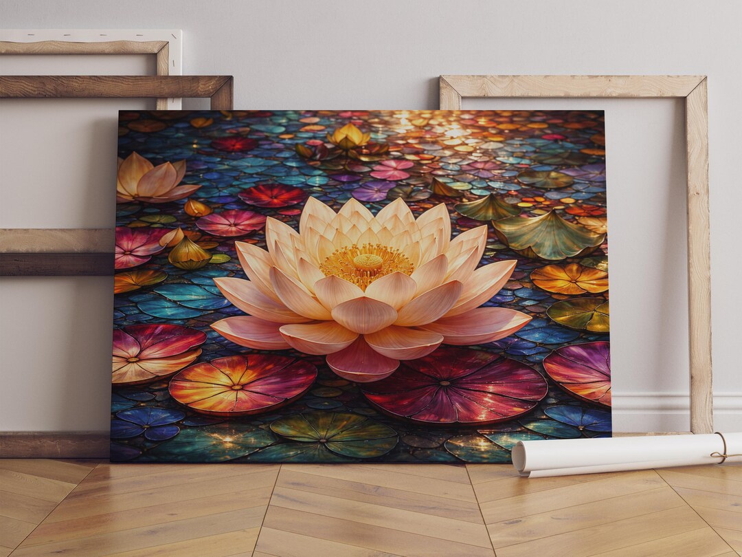 Lotus Flower Canvas Wall Art, Colorful Water Lily Print - Etsy