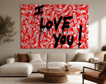 I Love You Canvas & Poster Print, Red Romantic Wall Art