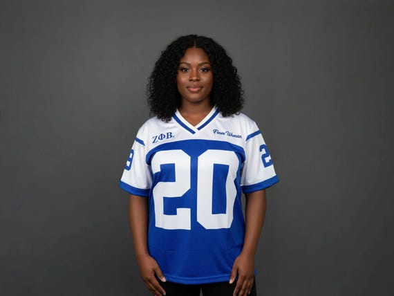 Zeta Phi Beta Football Jersey: Royal Blue V-Neck Sorority Shirt