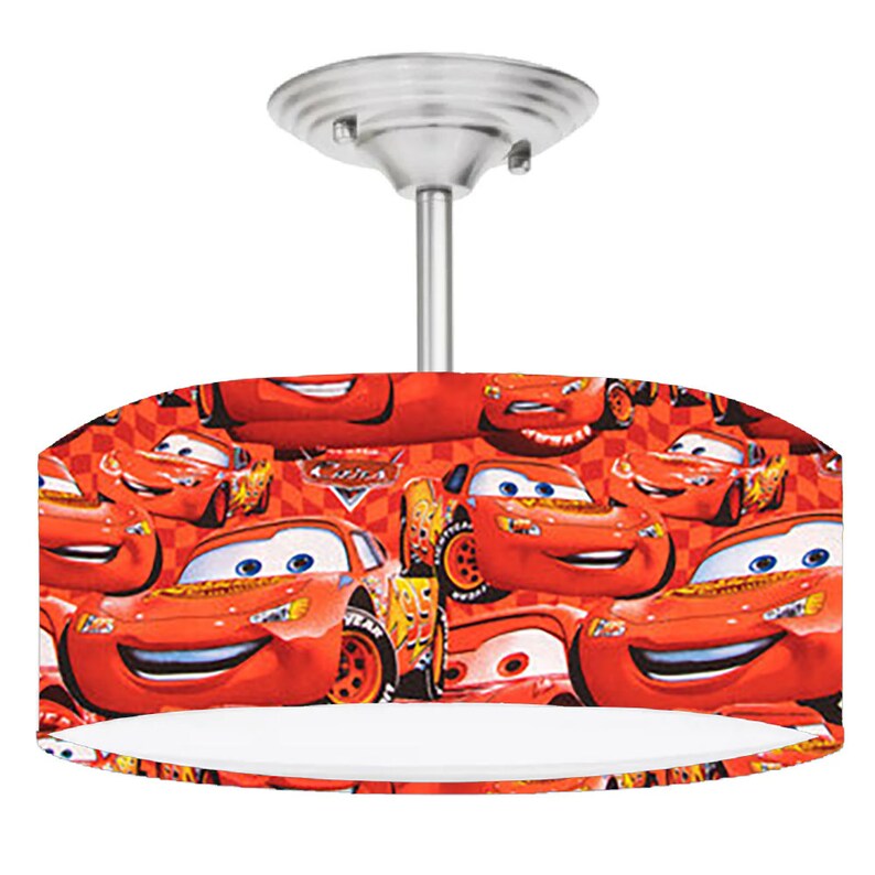 Cars Lightning Mcqueen 2light Brushed Nickel Drum Style LED Etsy
