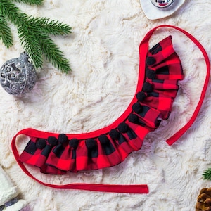 Red Buffalo Check  Holiday Dog Ruffle ~ Ruffle Dog Collar, Dog Cape, Cute dog accessories ~ Ruffle Collar Only
