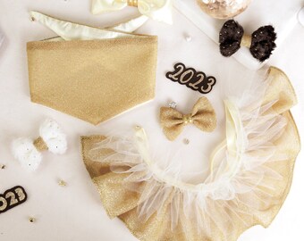 New Years Dog Skirt ~ Gold Glitter Dress ~ Dog Outfit~ Dog Ruffled Tutu ~ Skirt Only