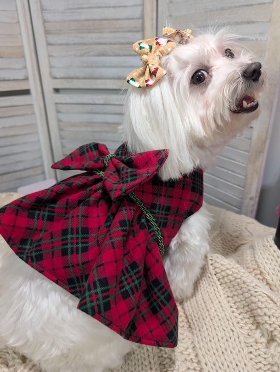 pet holiday dresses Holiday Plaid Dog Dress Red / L