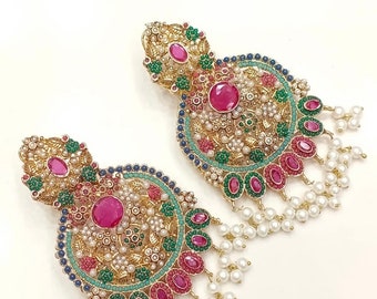 Nauratan  Earrings- / Indian Pakistani Shaadi Jerwelry Wedding/ Sabyasachi Bollywood/