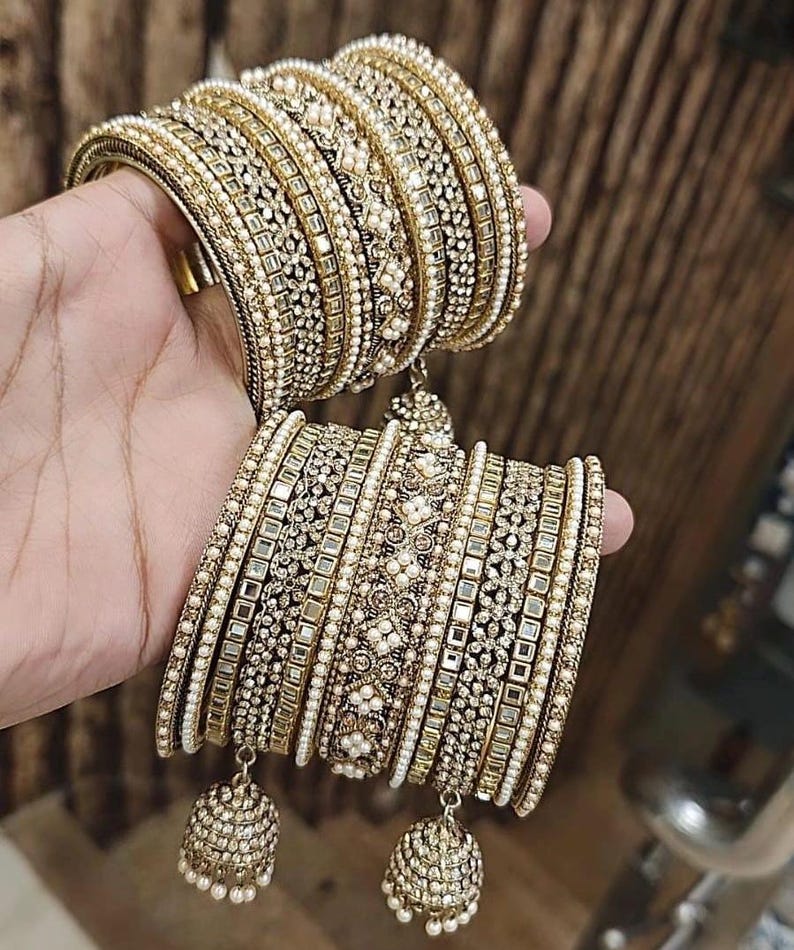 Indian Pakistani Bridal Bangle Set With Pearls and Jhumka | Traditional ...
