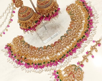 Ensemble complet de mariée lourd plaqué or / Bijoux de mariée indiens pakistanais Shaadi / Mariage Bollywood