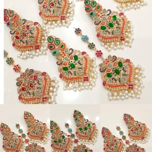 Conjunto de brincos e tikka de qualidade premium Nauratan / Casamento indiano paquistanês Shaadi Jerwelry / Sabyasachi Bollywood /