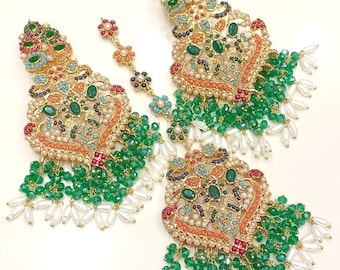 Nauratan Ohrringe Tika , / Pakistanischer Schmuck/ Indischer Schmuck/ bunte Steine