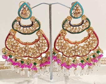 Nauratan Multi Stone Earrings / Pakistani Jewelry/Pakistani wedding