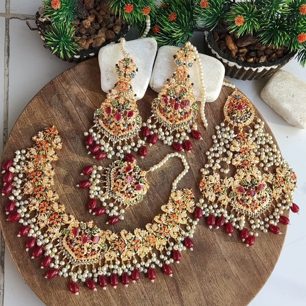 Nauratan Hyderabadi Bridal set  / Indian Pakistani Shaadi Jerwelry Wedding/ Sabyasachi/Multi Color stone