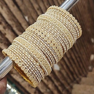 Golden  Pearl Bangle Set | Indian Pakistani Bridal Wedding Jewelry Gift | Traditional Festive Bangles