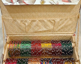 Glass kashmiri Bangles Set With Bangle Box | Indian Pakistani Bridal Bollywood Style Jewelry | Sabyasachi Inspirational Wedding Gift