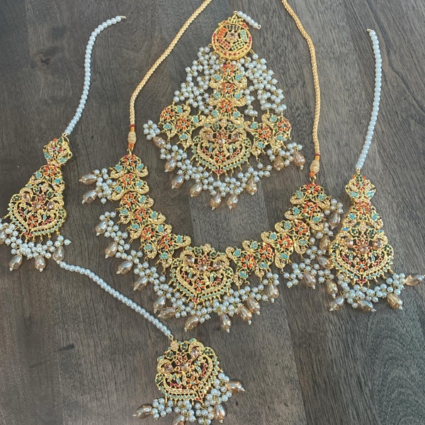 Nauratan Hyderabadi Bridal set  / Indian Pakistani Shaadi Jerwelry Wedding/ Sabyasachi/Multi Color stone