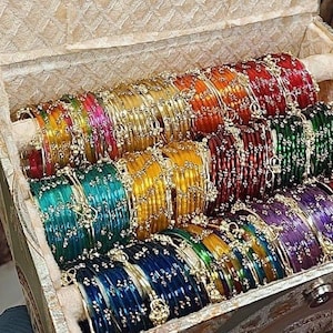 Glass kashmiri Bangles Set | Indian Pakistani Bridal Bollywood Style Jewelry | Sabyasachi Inspirational Wedding Gift